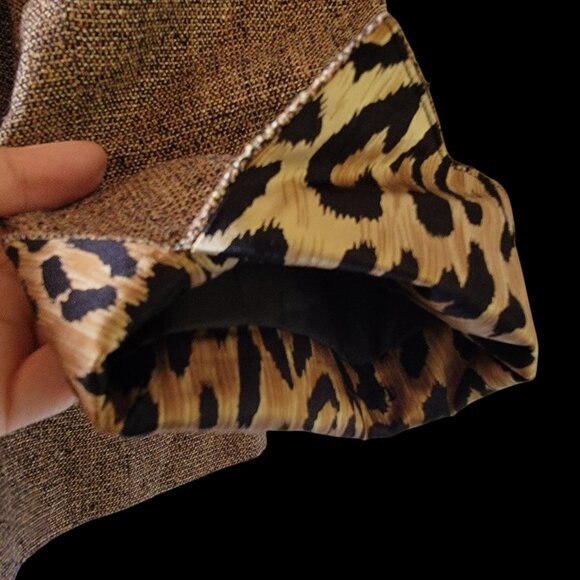 Vintage Silk Womens Tweed Blazer With Leopard Print Lapel & Cuffs - Picture 6 of 13